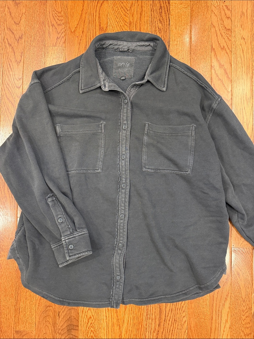 aerie Washed Button-Front Shirt Jacket - Charcoal Gray